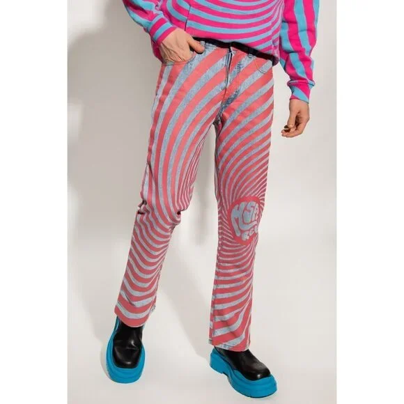 MSFTSrep Jaden Smith Straight Leg Logo Print Jeans Blue Pink Swirl Size 28 - Picture 1 of 13